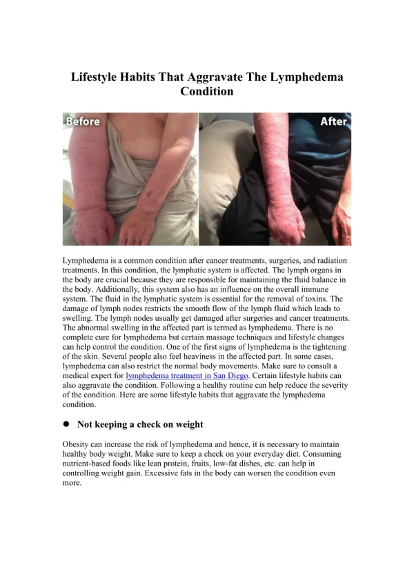 lifestyle habits that aggravate the lymphedema