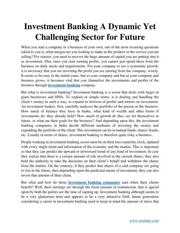 investment banking a dynamic yet challenging