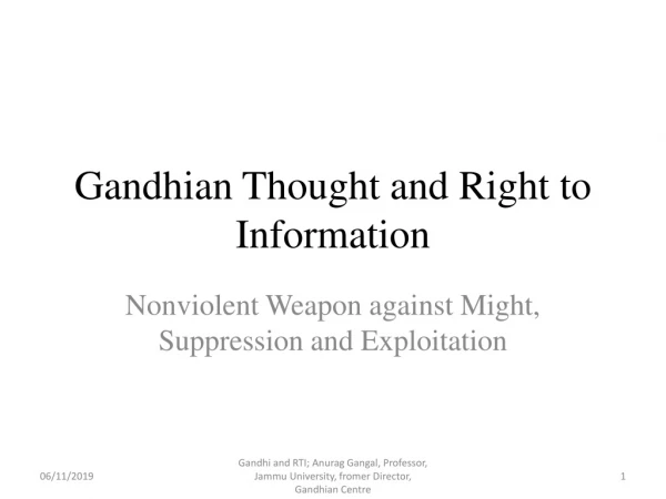 Gandhian Thought and Right to Information