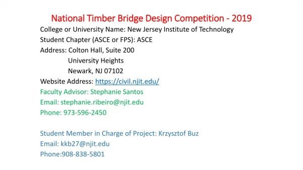 National Timber Bridge Design Competition - 2019