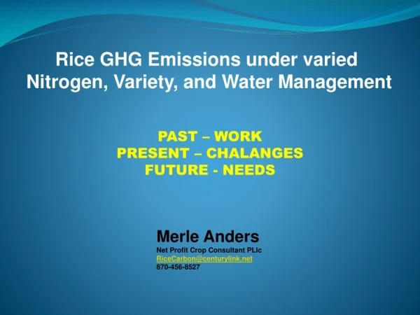 Rice GHG Emissions under varied Nitrogen, Variety, and Water Management