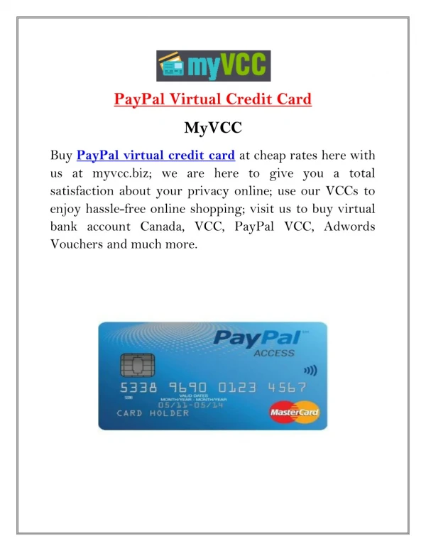 Buy PayPal Virtual Credit Card