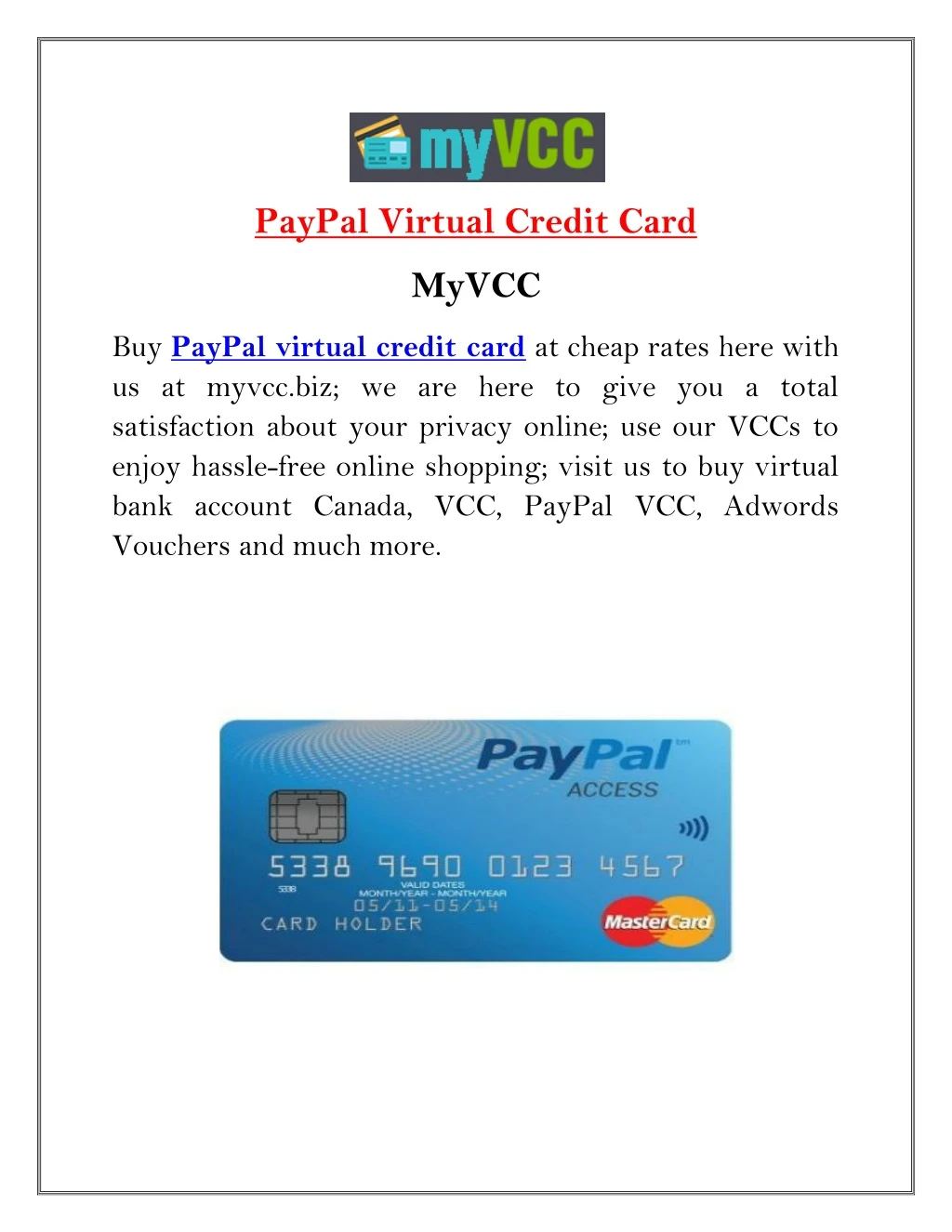 paypal virtual credit card