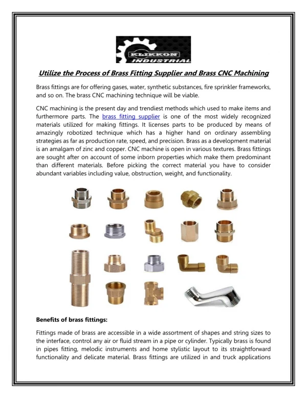 Utilize the Process of Brass Fitting Supplier and Brass CNC Machining