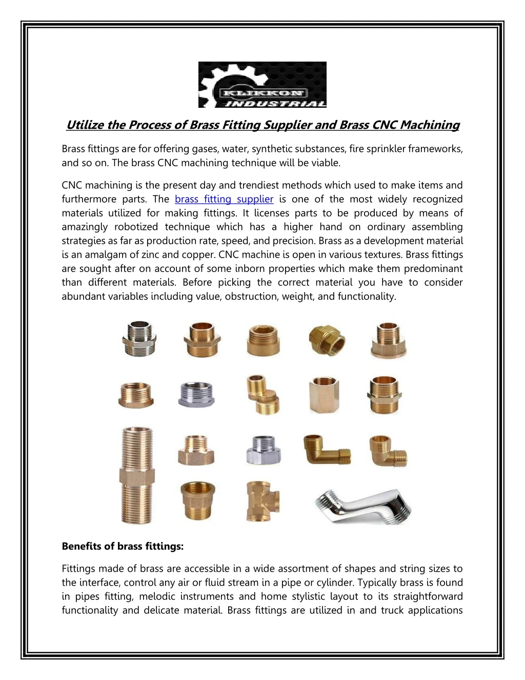 utilize the process of brass fitting supplier