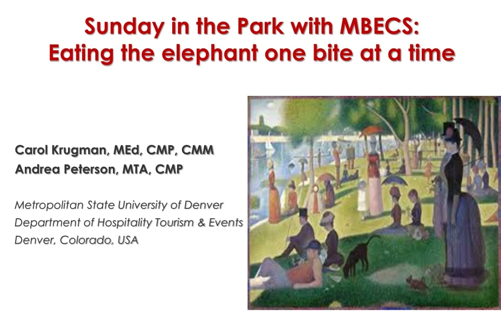 sunday in the park with mbecs eating the elephant one bite at a time