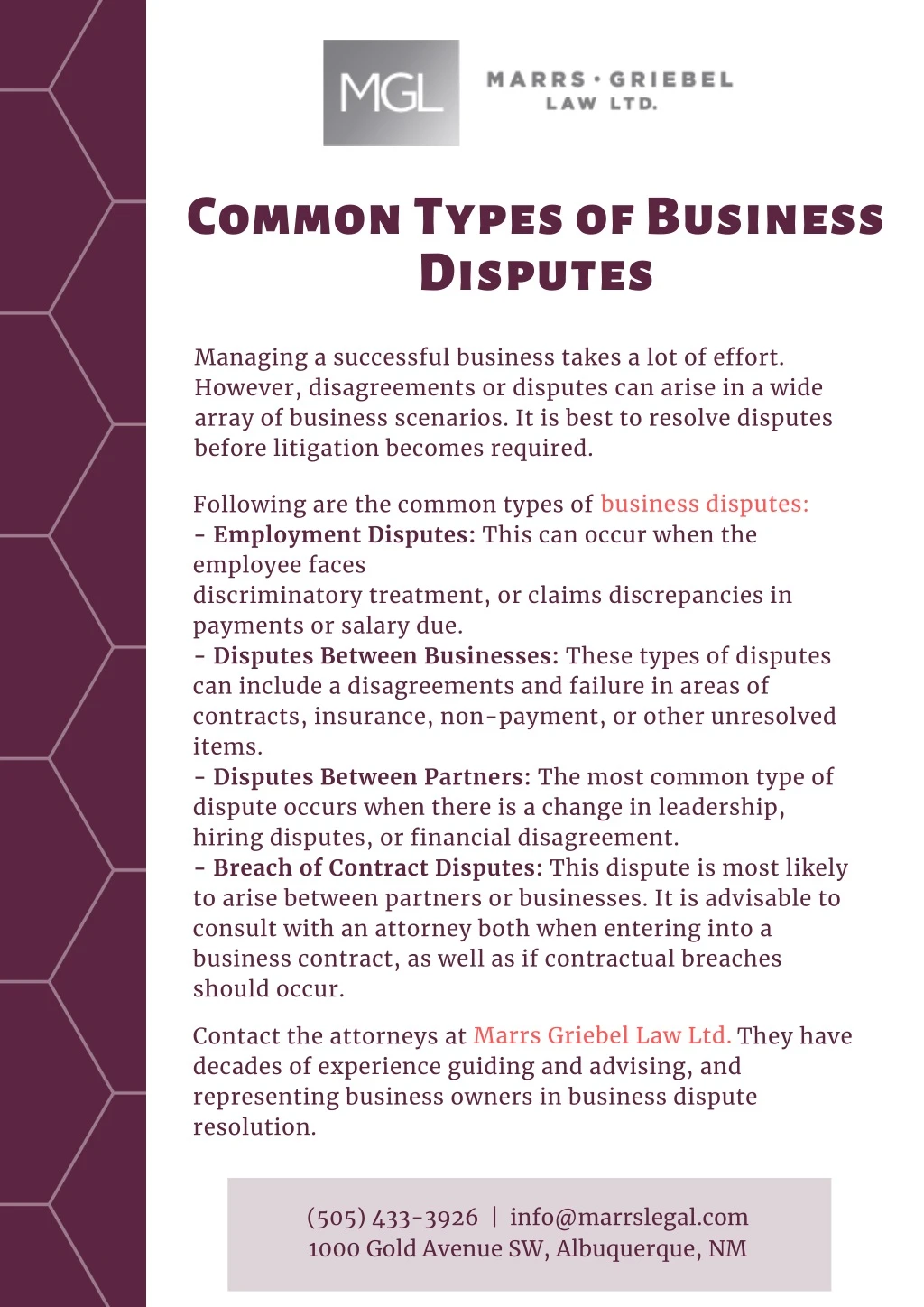common types of business disputes