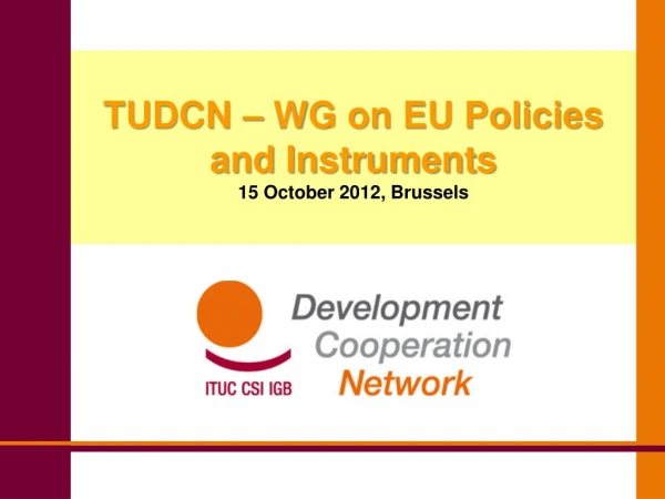 TUDCN – WG on EU Policies and Instruments 15 October 2012, Brussels