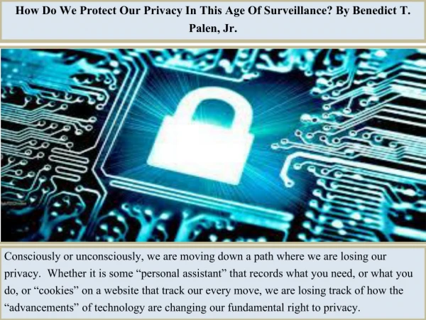 how do we protect our privacy in this age of surveillance by benedict t palen jr