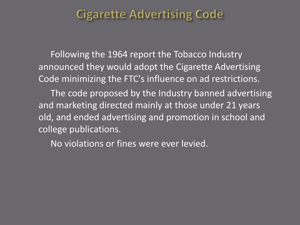 cigarette advertising code