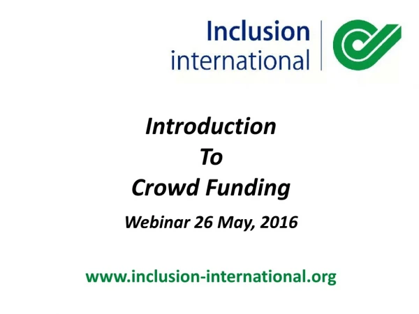 Introduction To Crowd Funding Webinar 26 May, 2016