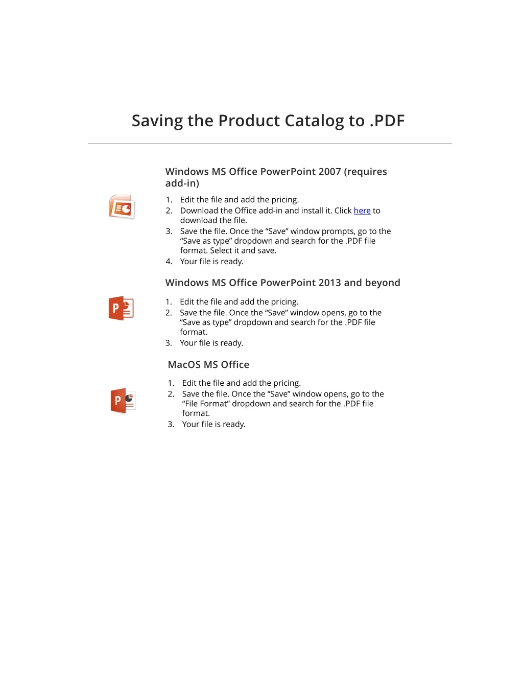 saving the product catalog to pdf