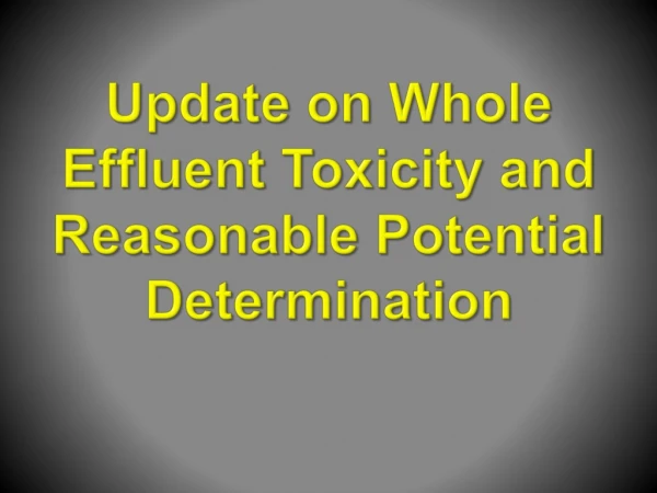 Update on Whole Effluent Toxicity and Reasonable Potential Determination