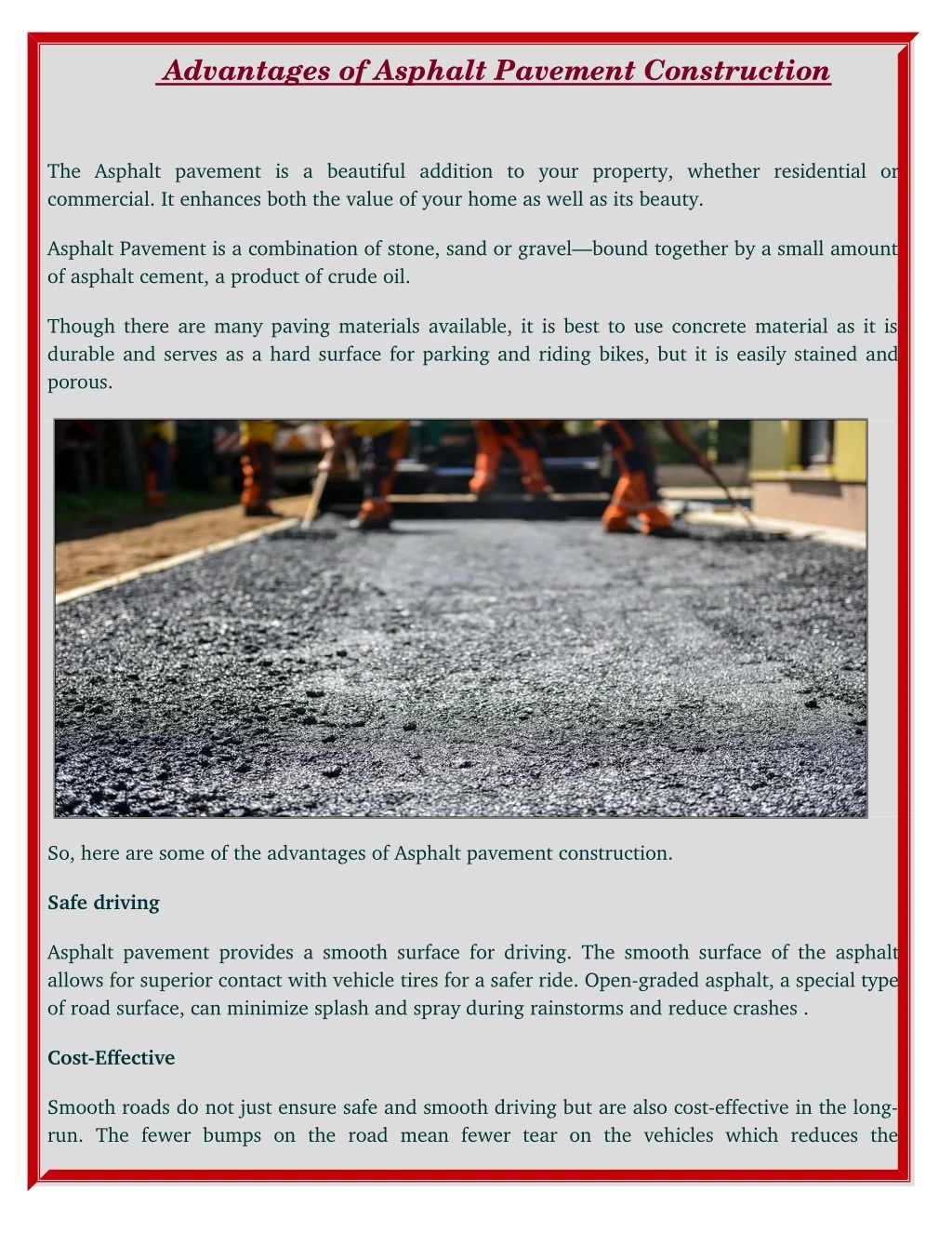 advantages of asphalt pavement construction