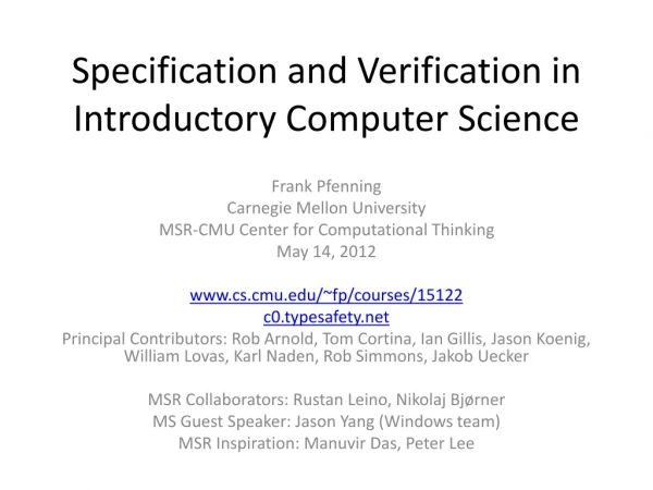 Specification and Verification in Introductory Computer Science