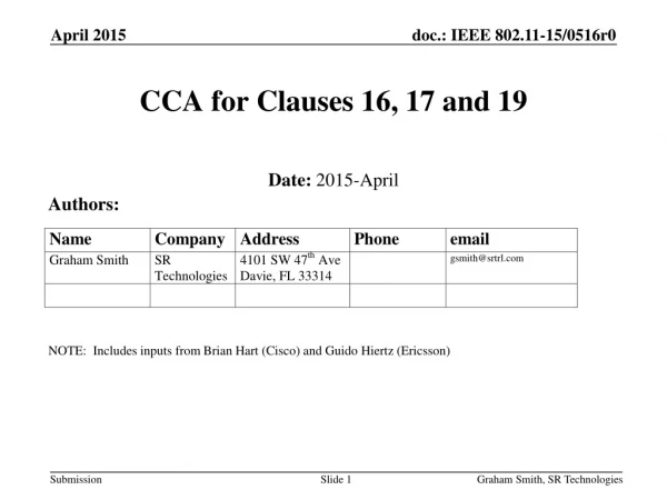 CCA for Clauses 16, 17 and 19