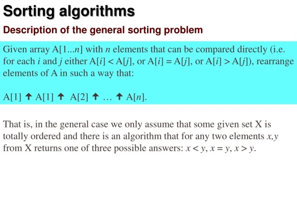 Description of the general sorting problem