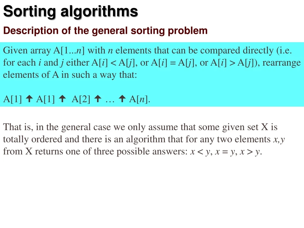 description of the general sorting problem