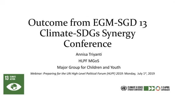 Outcome from EGM-SGD 13 Climate-SDGs Synergy Conference