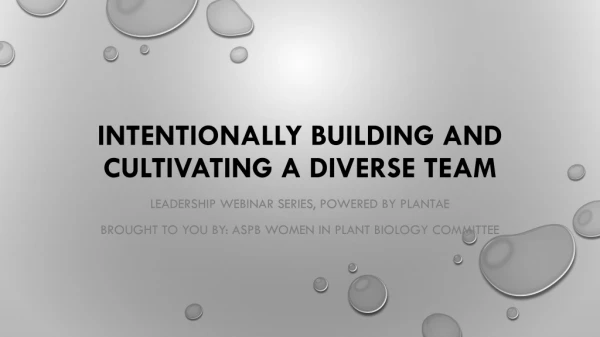 Intentionally Building and Cultivating a Diverse Team