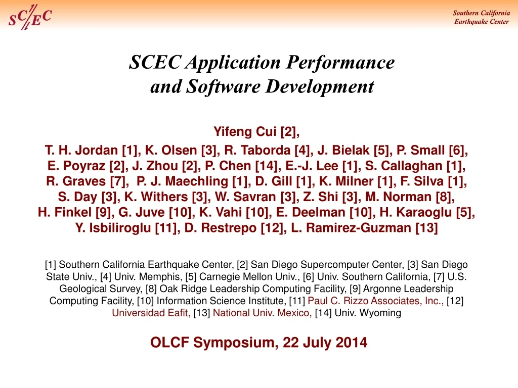 scec application performance and software development