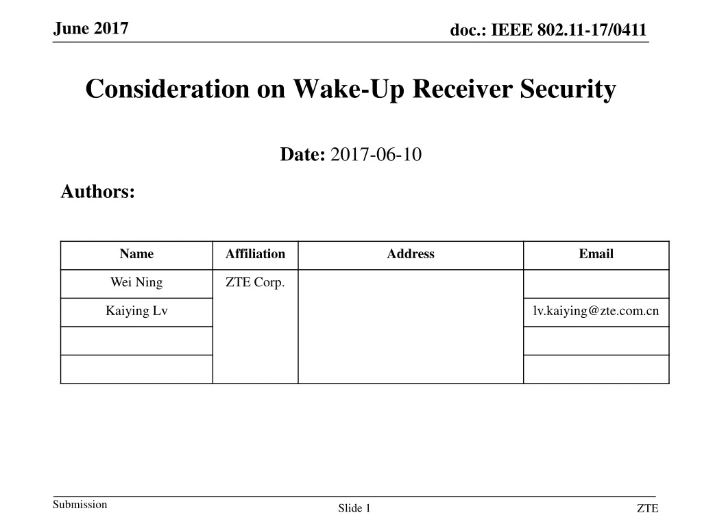 consideration on wake up receiver security