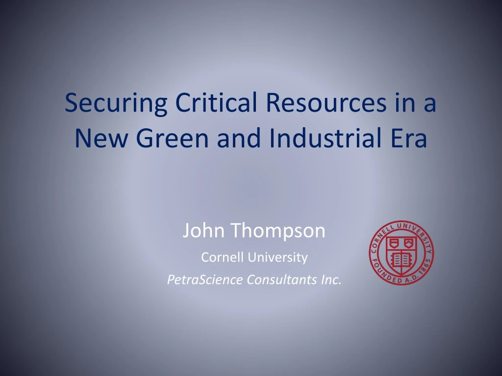 securing critical resources in a new green and industrial era
