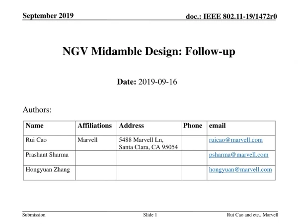 NGV Midamble Design: Follow-up