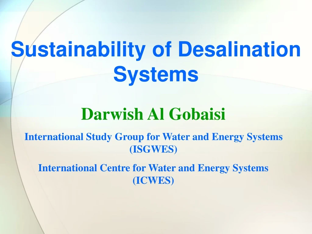 sustainability of desalination systems