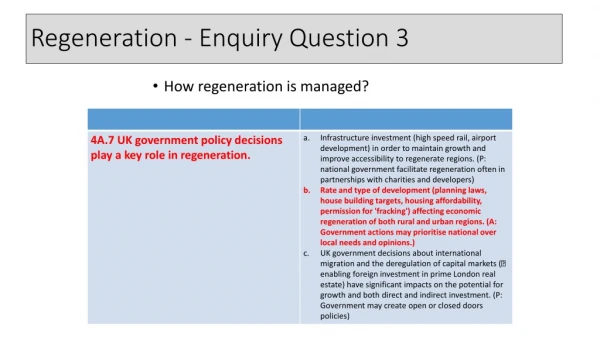 Regeneration - Enquiry Question 3
