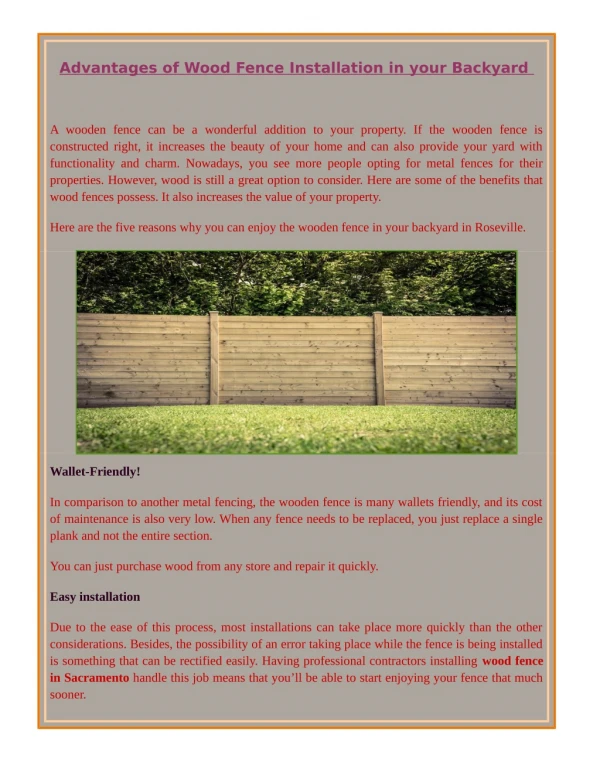 Advantages of Wood Fence Installation in your Backyard