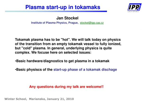 Plasma start-up in tokamaks