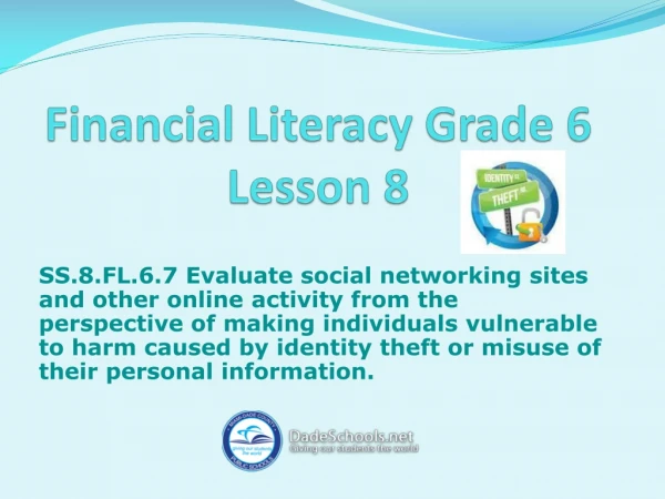 Financial Literacy Grade 6 Lesson 8