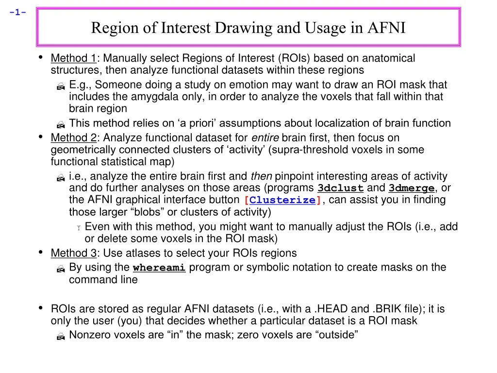 region of interest drawing and usage in afni