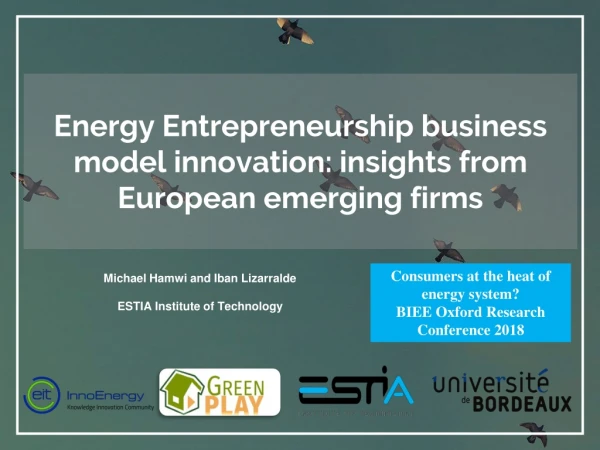 Energy Entrepreneurship business model innovation: insights from European emerging firms