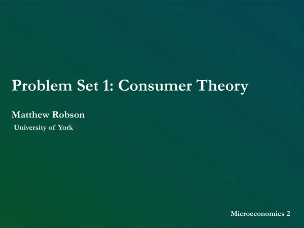 Problem Set 1: Consumer Theory