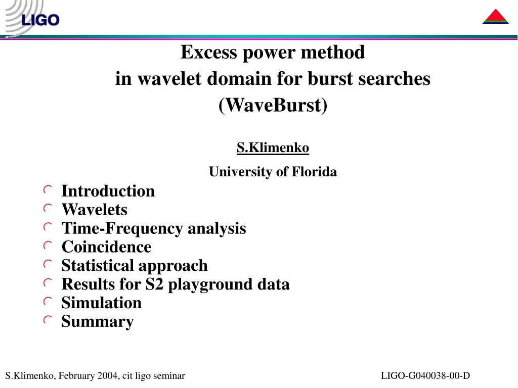 excess power method in wavelet domain for burst