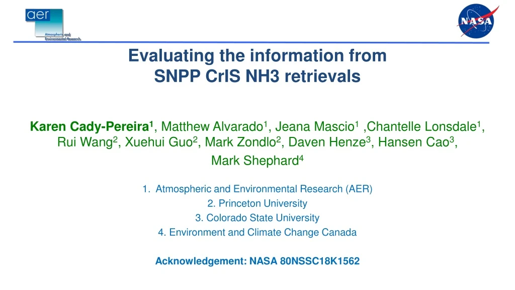 evaluating the information from snpp cris nh3 retrievals