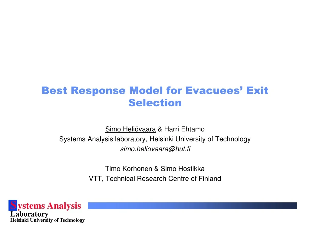 best response model for evacuees exit selection