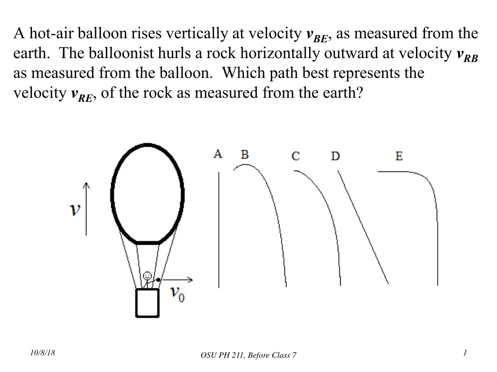 a hot air balloon rises vertically at velocity