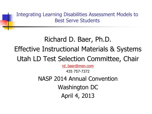 Integrating Learning Disabilities Assessment Models to Best Serve Students