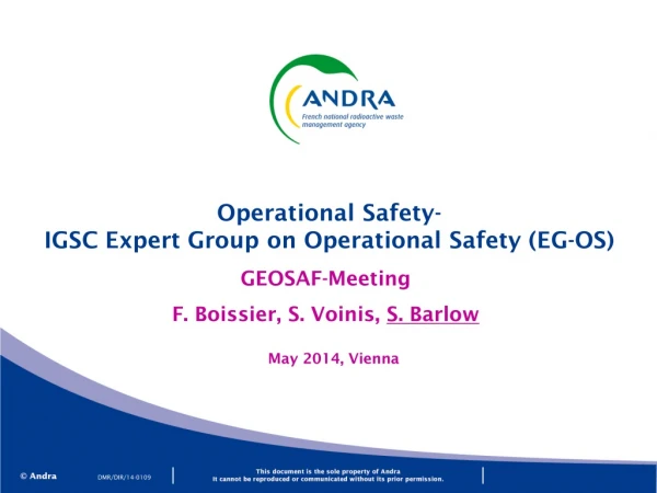 Operational Safety - IGSC Expert Group on Operational Safety ( EG-OS)