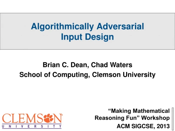 “Making Mathematical Reasoning Fun” Workshop ACM SIGCSE, 2013