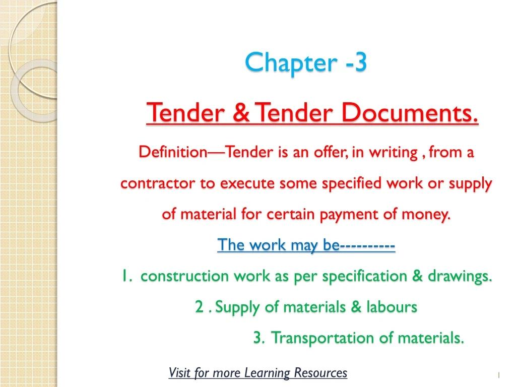 chapter 3 tender tender documents definition