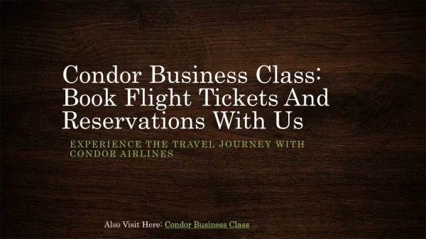 Condor Business Class Flight Tickets Reservations