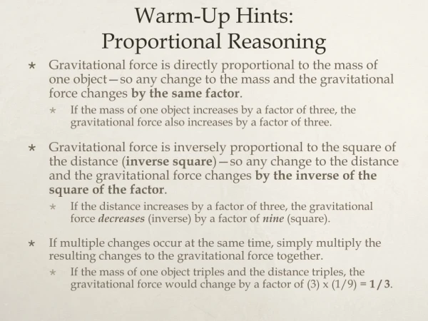 Warm-Up Hints: Proportional Reasoning