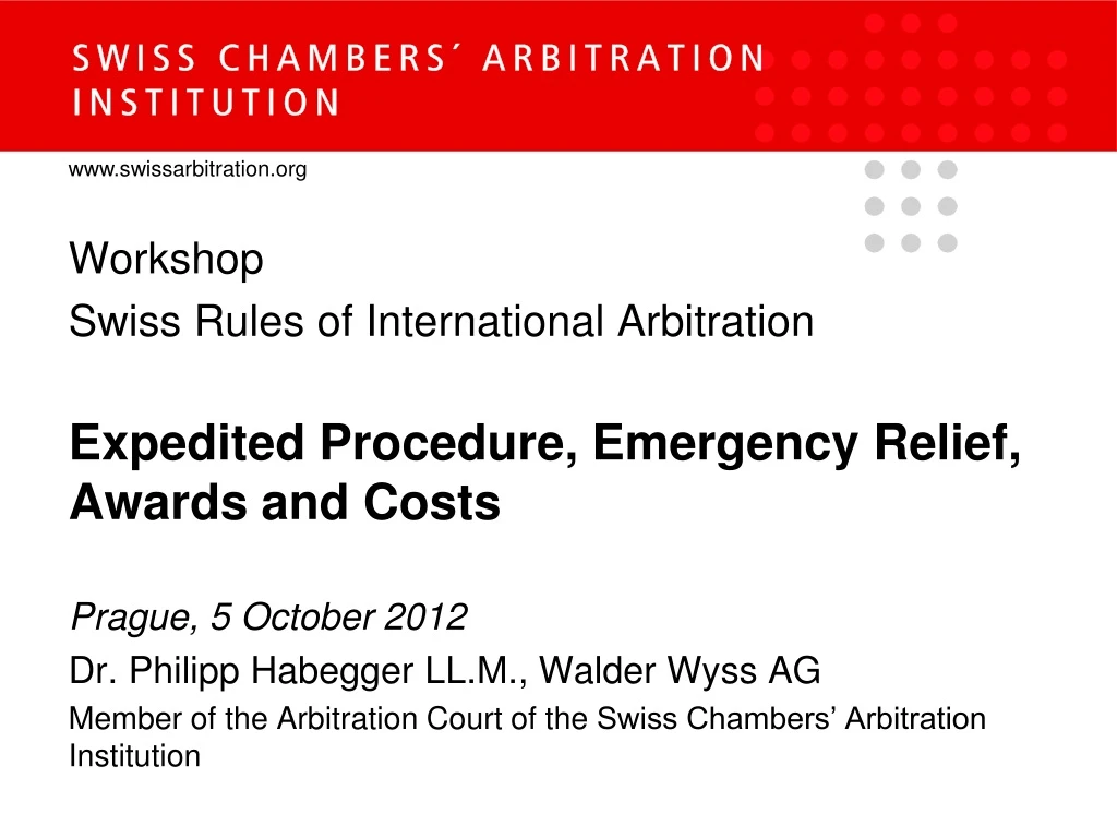 workshop swiss rules of international arbitration