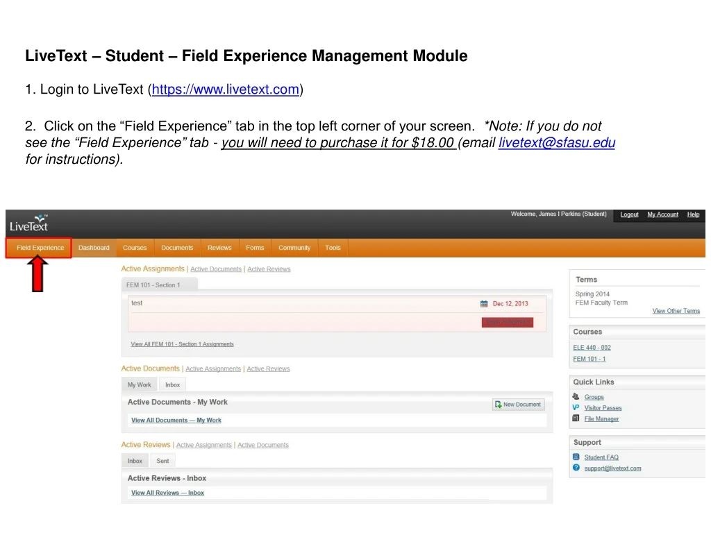 livetext student field experience m anagement m odule