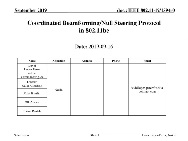 Coordinated Beamforming/Null Steering Protocol in 802.11be