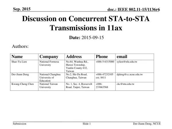Discussion on Concurrent STA-to-STA Transmissions in 11ax